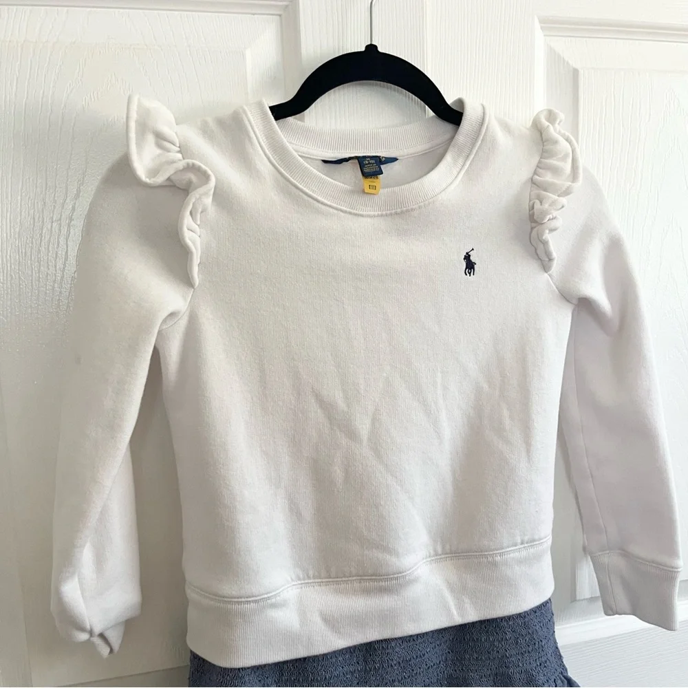 Ralph Lauren White and Blue Kids Ruffle Dress
